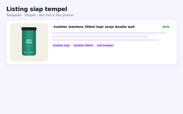 DeskripsiLab — Judul & Deskripsi Produk Tokopedia/Shopee dari Foto
